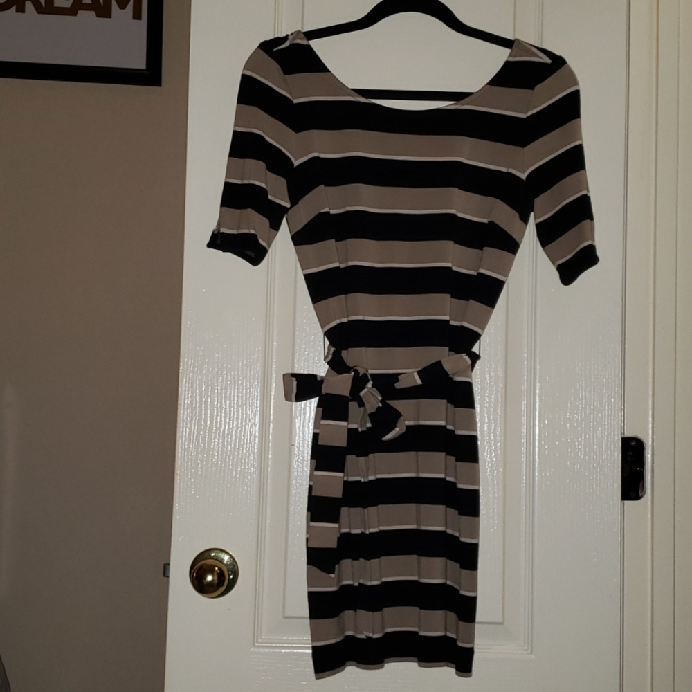 Banana Republic Beige and Black Striped Dress
